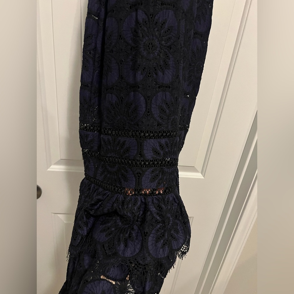 Banana Republic Lace Sheath Dress Petite 00P Navy Black Floral Cocktail Holiday - Picture 6 of 12